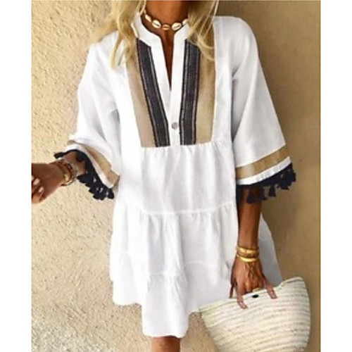 

Women's Maxi long Dress Shirt Dress - 3/4 Length Sleeve Print Summer Casual Mumu 2020 White Black S M L XL XXL