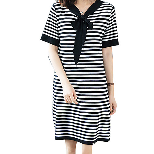 

Women's 2020 Black Gray Summer Fall Dress Casual Shift Striped M L