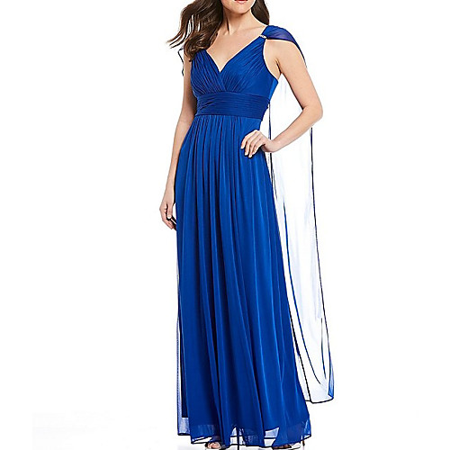 

A-Line V Neck Floor Length Chiffon Sleeveless Elegant Mother of the Bride Dress with Pleats / Ruching Mother's Day 2020