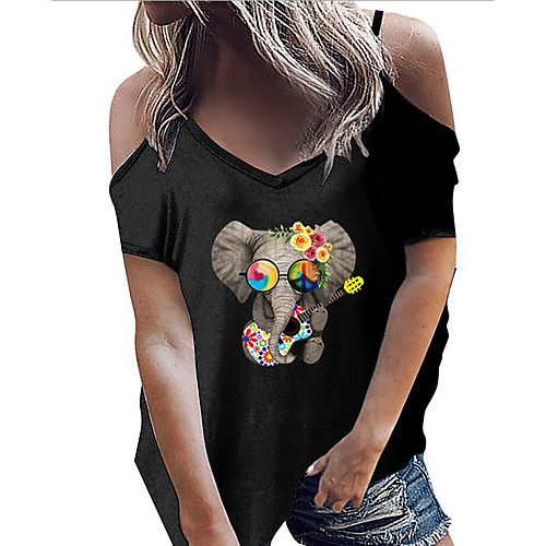 

Women's Animal T-shirt V Neck Daily Summer White Black Blue S M L XL 2XL