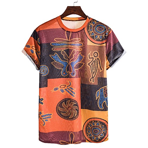 

Men's Daily Going out Basic / Tropical T-shirt - Floral / Color Block Print Orange