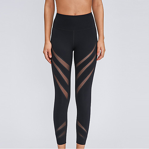 

Women's High Waist Yoga Pants Winter Patchwork Blue Black Black Blue Gray Mesh Elastane Running Fitness Gym Workout 3/4 Capri Pants Sport Activewear Breathable Moisture Wicking Butt Lift Tummy Control