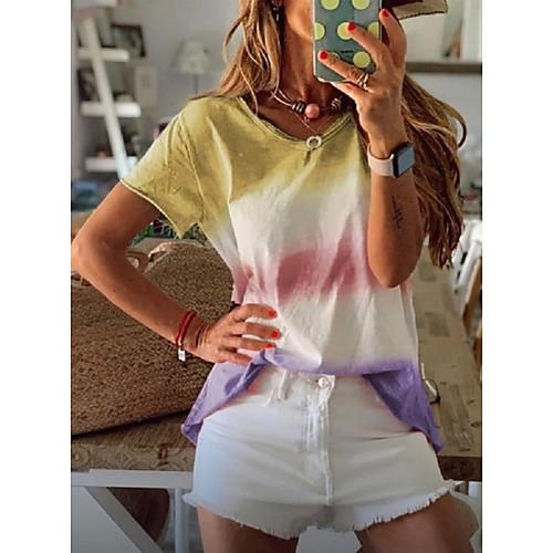

Women's Color Block T-shirt Daily Blue / Purple / Yellow / Green