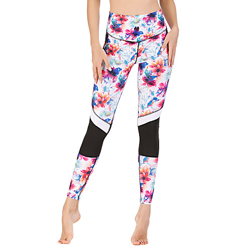 

Women's Yoga Pants Winter Floral Print Black Running Fitness Gym Workout Tights Leggings Sport Activewear Moisture Wicking Soft Butt Lift Tummy Control Stretchy Skinny