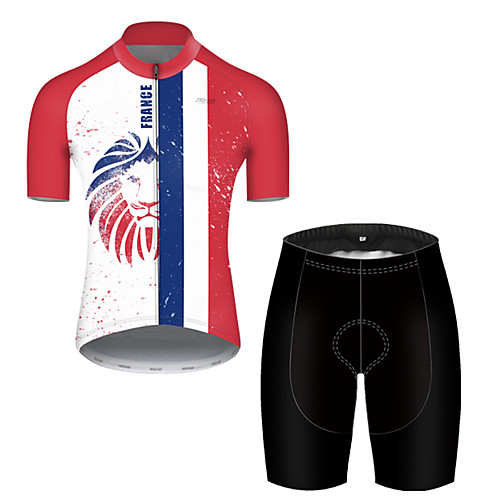 

21Grams Men's Short Sleeve Cycling Jersey with Shorts Black / Red National Flag Bike Breathable Sports Patterned Mountain Bike MTB Road Bike Cycling Clothing Apparel / Stretchy