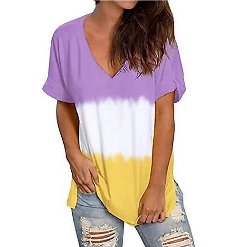 

Women's Color Block T-shirt Daily Weekend Blue / Yellow