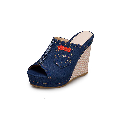 

Women's Sandals 2020 Summer Wedge Heel Peep Toe Minimalism Daily Party & Evening Jeans Denim Black / Blue