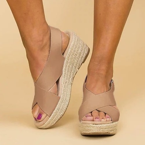 

Women's Sandals Summer Wedge Heel Open Toe Daily PU White / Brown / Black