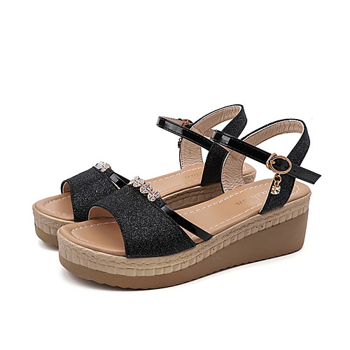 

Women's Sandals Summer Wedge Heel Open Toe Daily Outdoor PU Black / Gold / Silver