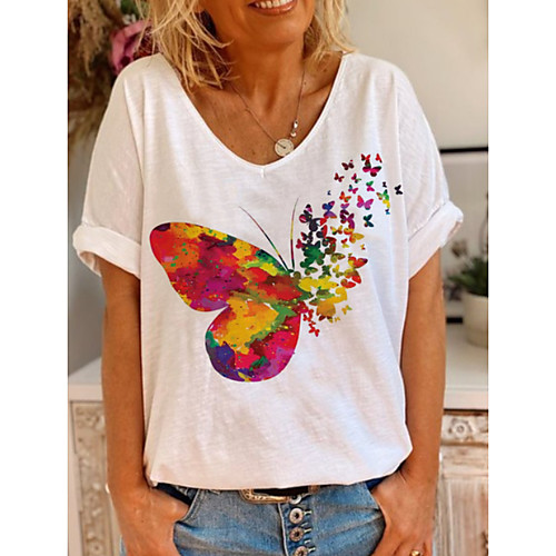 

Women's Animal T-shirt V Neck Daily Summer White S M L XL 2XL 3XL