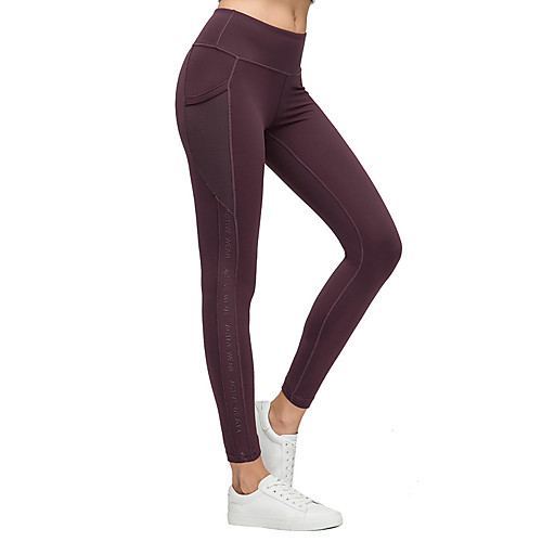 

Women's High Waist Yoga Pants Winter Pocket Patchwork Fashion Black Purple Green Gray Mesh Elastane Running Fitness Gym Workout Tights Leggings Sport Activewear Moisture Wicking Butt Lift Tummy