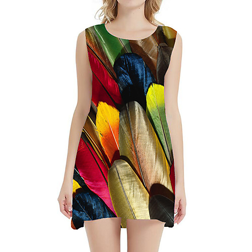 

Women's A Line Dress - Sleeveless Geometric Rainbow Animal Patchwork Summer 3D Print Sexy Daily Holiday Belt Not Included 2020 Blue Red Green Rainbow S M L XL XXL XXXL