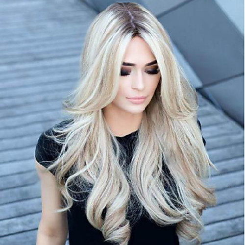

Synthetic Wig Matte Body Wave Middle Part Wig Long Light golden Synthetic Hair 65 inch Women's Highlighted / Balayage Hair Dark Roots Middle Part Blonde Brown