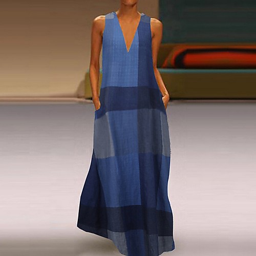 

Women's Shift Dress - Sleeveless Color Block Summer Elegant 2020 Blue Red Yellow S M L XL