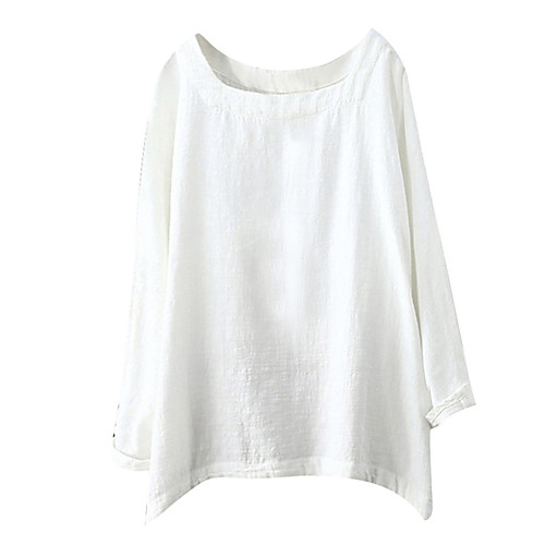 

Women's Daily Basic Cotton Loose Blouse - Solid Colored Asymmetric Wine