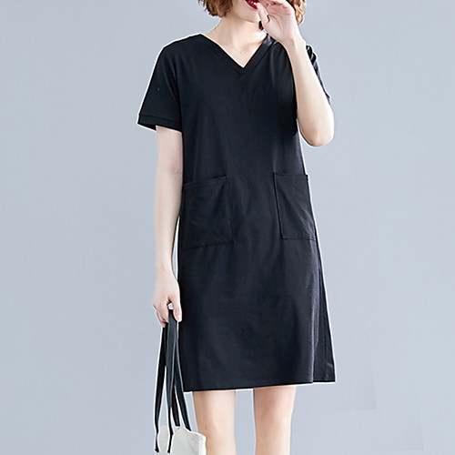 

Women's Sheath Dress - Short Sleeves Solid Color Summer Elegant 2020 Black Blue Green XL XXL XXXL XXXXL