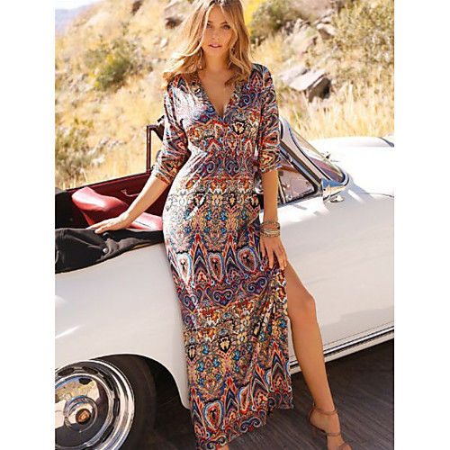 

Women's 2020 Brown Summer Dress Elegant A Line Print M L