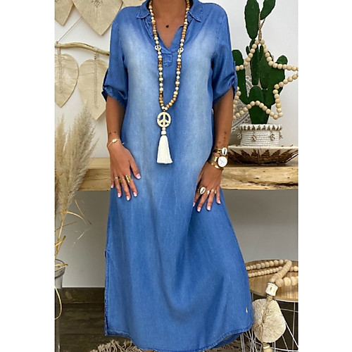 

Women's A Line Dress - Half Sleeve Solid Color Summer Casual 2020 Blue M L XL XXL XXXL