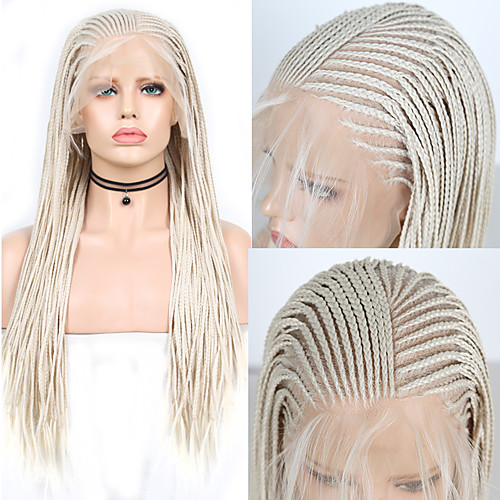 

Synthetic Lace Front Wig Box Braids Plaited with Baby Hair Lace Front Wig Long Blonde Synthetic Hair 18 24 inch Women's Soft Party Women Blonde