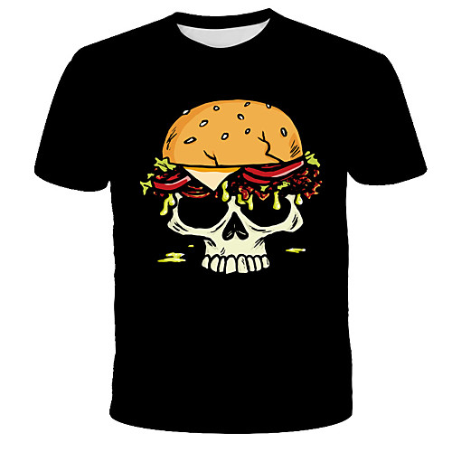 

Men's Daily Holiday Street chic / Exaggerated T-shirt - 3D / Tie Dye / Skull Blue & White, Print Black