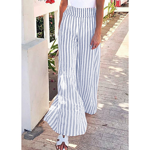 

Women's Basic Wide Leg Pants - Striped Blue Blushing Pink S M L