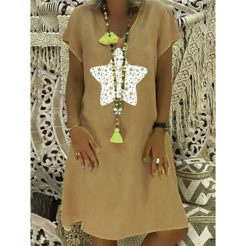 

Women's Shift Dress - Short Sleeves Floral Summer Elegant 2020 Yellow Khaki Gray S M L XL XXL XXXL XXXXL XXXXXL