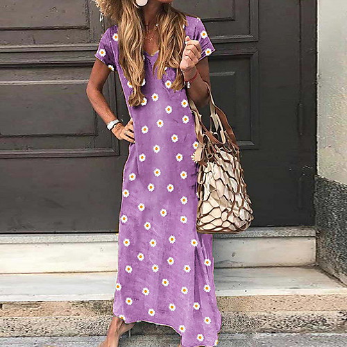 

Women's Floral Purple Yellow Dress Casual Summer Shift Floral Daisy S M