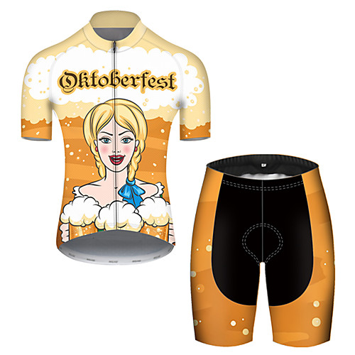 

21Grams Men's Short Sleeve Cycling Jersey with Shorts Black / Orange Oktoberfest Beer Bike Breathable Sports Patterned Mountain Bike MTB Road Bike Cycling Clothing Apparel / Stretchy