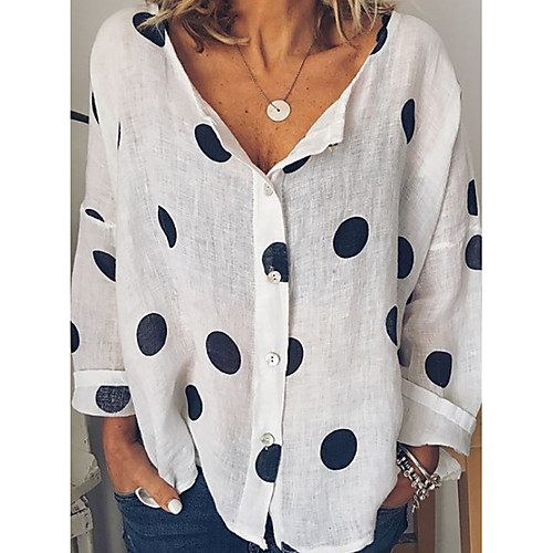 

Women's Polka Dot Shirt Daily V Neck White / Army Green / Khaki