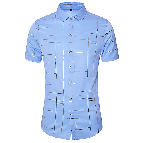 

Men's Plus Size Geometric Shirt Elegant Work White / Black / Light Blue / Short Sleeve