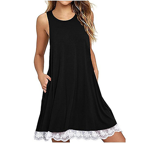 

Women's 2020 Wine Purple Spring Summer Dress Casual Daily Weekend Shift Solid Color Lace Patchwork S M