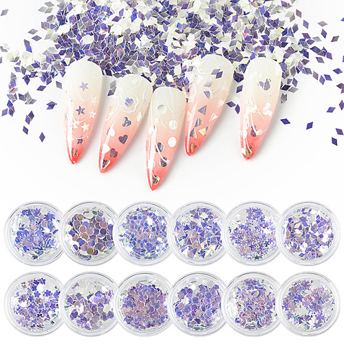 

12 pcs Nail Art Glitter Sequins Irregular Paillette Flakes 3D Mixed Star/Heart/Flower Polish Holo Nail Charm DIY Manicure Decor
