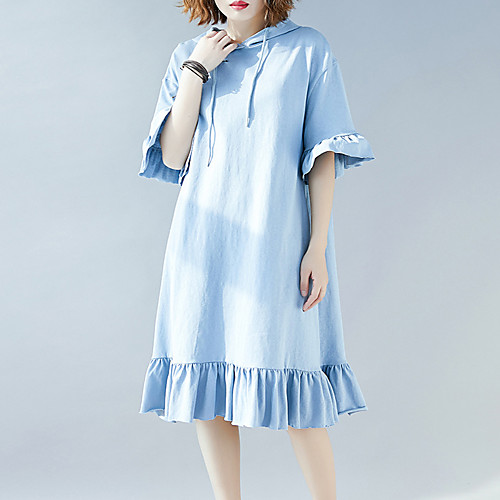 

Women's 2020 Black Light Blue Spring Summer Dress Vintage Daily Weekend A Line Solid Color Ruffle Patchwork XL XXL