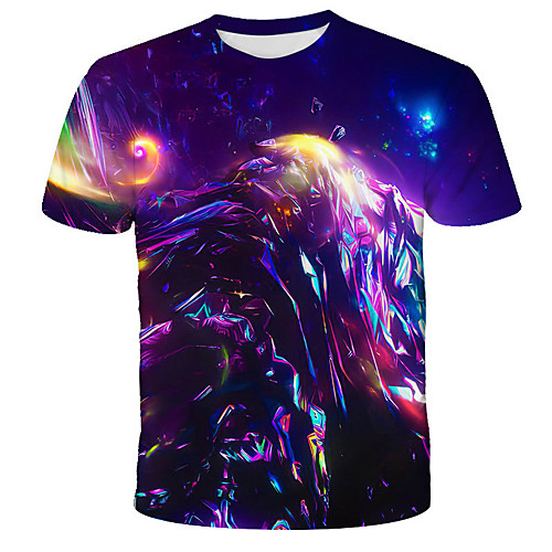 

Men's 3D Tie Dye Black & Red Print T-shirt Street chic Exaggerated Daily Holiday Round Neck Rainbow / Short Sleeve