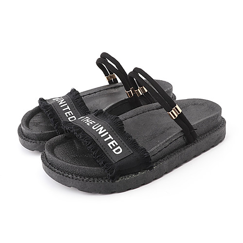 

Women's Sandals Summer Flat Heel Open Toe Casual Daily Outdoor Slogan Canvas White / Black