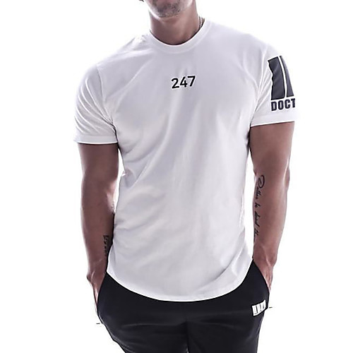 

Men's Letter Print T-shirt Basic Street chic Daily Sports White / Black