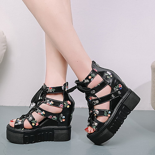 

Women's Sandals Summer Creepers Peep Toe Daily PU White / Black