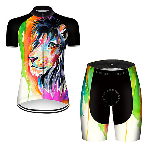 

21Grams Women's Short Sleeve Cycling Jersey with Shorts Black / Green Bike Breathable Sports Patterned Mountain Bike MTB Road Bike Cycling Clothing Apparel / Stretchy