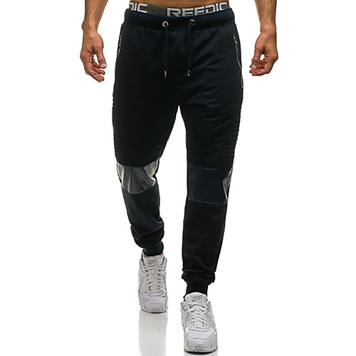 

Men's Sporty Slim Sweatpants Pants - Solid Colored Patchwork / Drawstring Dark Gray Black Navy Blue US36 / UK36 / EU44 US38 / UK38 / EU46 US40 / UK40 / EU48