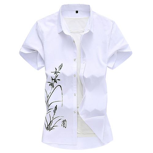 

Men's Plus Size Floral Shirt Elegant Holiday White / Black / Light Blue / Short Sleeve