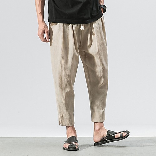 

Men's Sporty / Chinoiserie Chinos Pants - Solid Colored Drawstring Comfort Black Beige Gray US32 / UK32 / EU40 US34 / UK34 / EU42