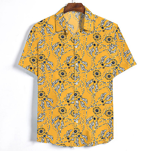 

Men's Tribal Shirt Vintage Street chic Holiday Weekend White / Black / Yellow