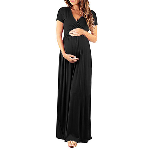 

Women's Sheath Dress Maxi long Dress - Short Sleeves Solid Color Summer Elegant 2020 Wine Black Blushing Pink Navy Blue S M L XL