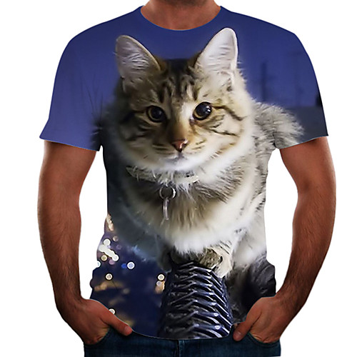 

Men's Graphic Animal Cat T-shirt Basic Elegant Daily Going out Gray