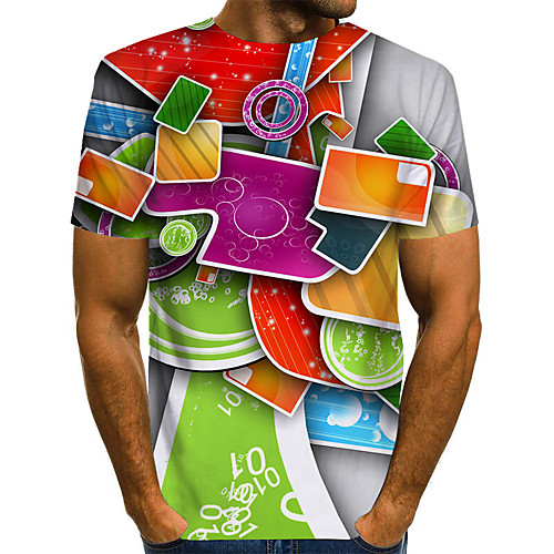 

Men's Geometric 3D Print T-shirt Street chic Exaggerated Daily Going out Rainbow