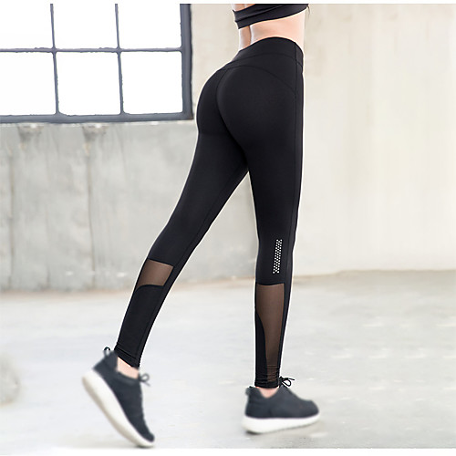 

Women's High Waist Running Tights Compression Pants Running Base Layer Mesh Elastane Sports Bottoms Running Jogging Training Breathable Quick Dry Sweat-wicking Fashion Black / High Elasticity