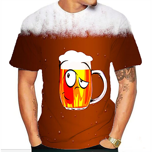 

Men's Graphic 3D Print Print T-shirt Basic Daily Brown