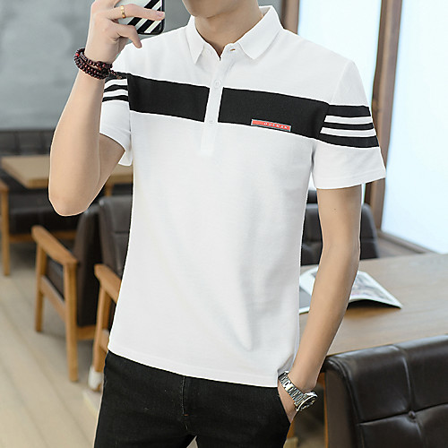 

Men's Striped Color Block Polo Basic Elegant Daily Work White / Black / Gray
