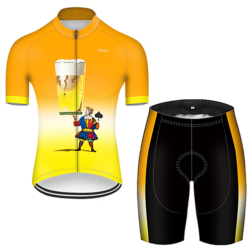 

21Grams Men's Short Sleeve Cycling Jersey with Shorts Orange / Black Oktoberfest Beer Bike Breathable Sports Patterned Mountain Bike MTB Road Bike Cycling Clothing Apparel / Stretchy