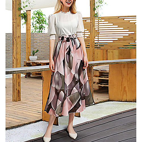 

Women's Daily Wear / Street Street chic A Line Skirts - Geometric Print Yellow Blushing Pink Blue L XL XXL